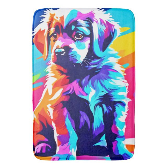 Alfombrilla De Baño Arte de perros con abrazo de arcoiris (Frente vertical)