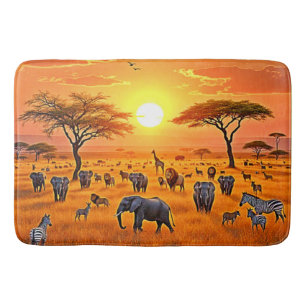 Alfombrilla De Baño Arte de Sunset en la sabana africana