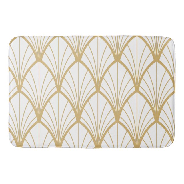 Alfombrilla De Baño arte deco, bello,patrón de ventilador, dorado,blan (Anverso)