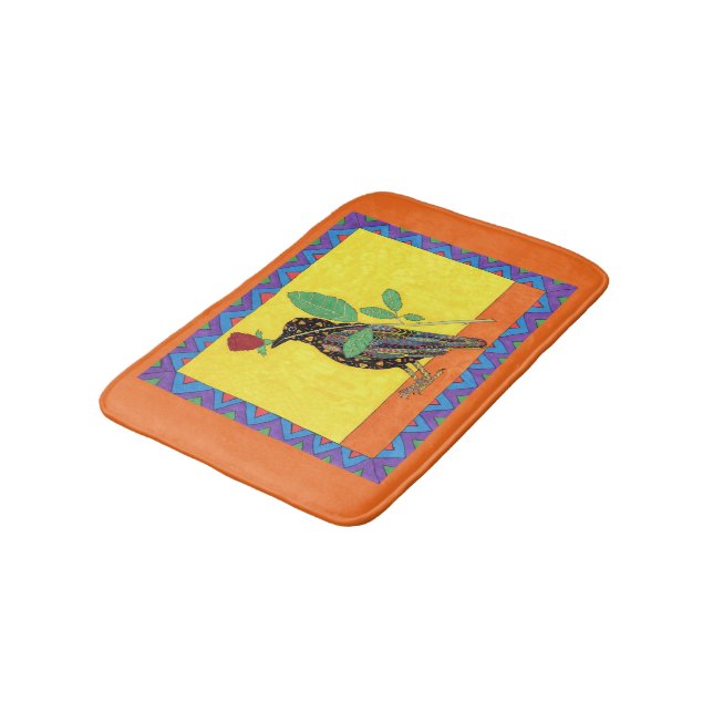 Alfombrilla De Baño Arte del mexicano del cuervo de Oaxacan y del rosa (Angular)