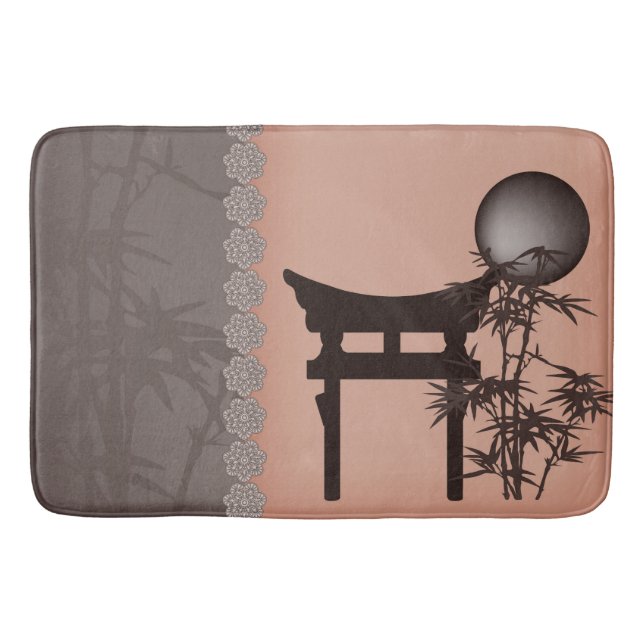 Alfombrilla De Baño Arte digital de la luna marrón asiática Torii bamb (Anverso)