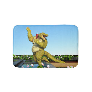 Alfombrilla De Baño Arte divertido de cocodrilo en fiesta de champán j