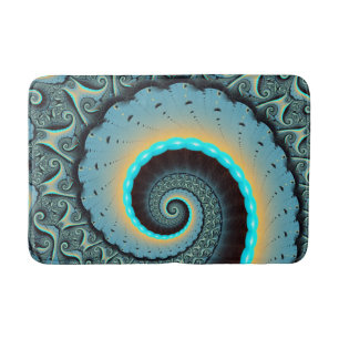 Alfombrilla De Baño Arte en espiral fractal abstracto azul turquesa na