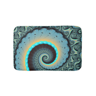 Alfombrilla De Baño Arte en espiral fractal abstracto azul turquesa na