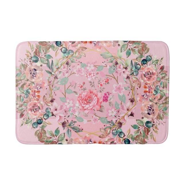 Alfombrilla De Baño Arte floral, guirnalda floral rosa (Anverso)