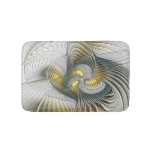 Alfombrilla De Baño Arte fractal de fantasía Verde azulada de oro nobl
