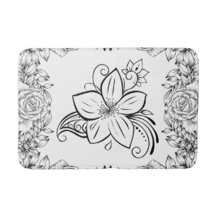 Alfombrilla De Baño Arte Gráfico monocromo, hermosa flor