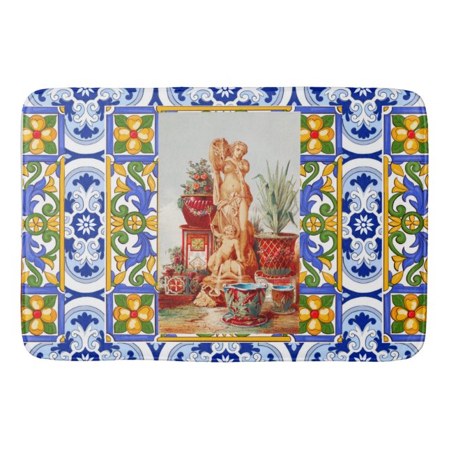 Alfombrilla De Baño Arte italiano, siciliano, maiólica, tejas, arte ba (Anverso)
