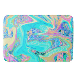 Alfombrilla De Baño Arte líquido azul acuático retro en hortensias abs