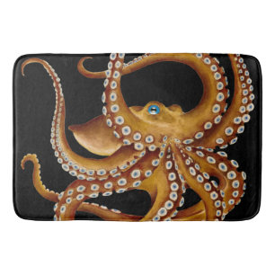 Alfombrilla De Baño Arte negro del ojo azul del pulpo de Brown