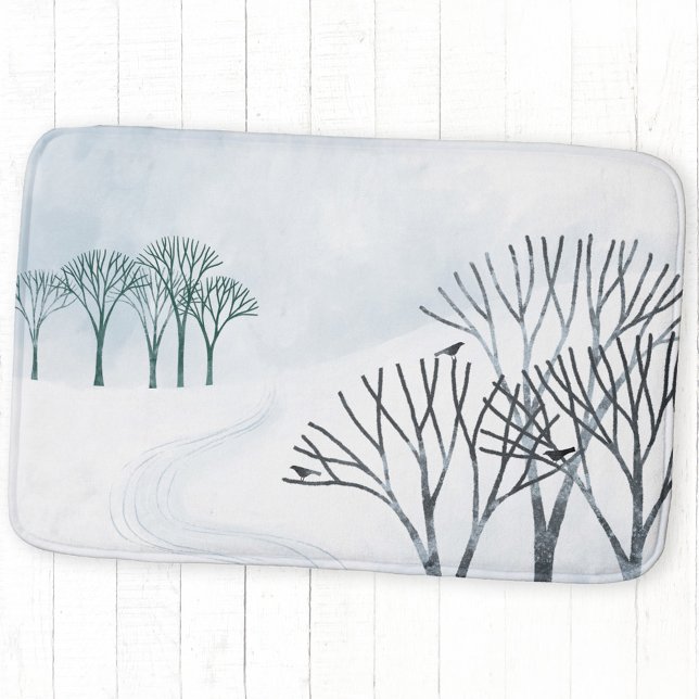 Alfombrilla De Baño Arte paisajístico de nieve de invierno (Winter snow landscape with trees art bath mat)