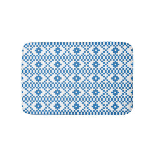 Alfombrilla De Baño Arte popular de origen étnico letón, azul y blanco