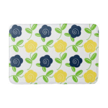 Arte popular Floral Toss en azul marino y amarillo