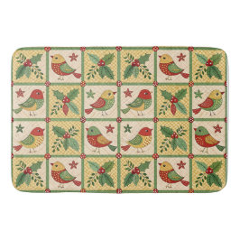 Alfombrilla De Baño Arte Popular Navideño Vintage Pájaros y Bayas de A