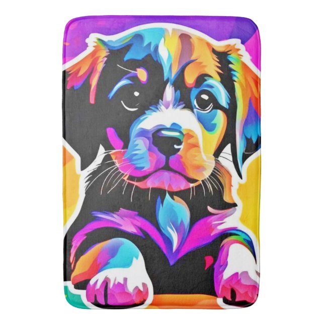 Alfombrilla De Baño Arte vibrante de cachorro (Frente vertical)