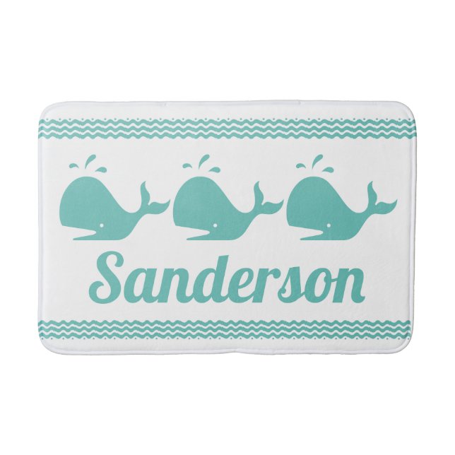 Alfombrilla De Baño Artico Verde azulado ballena azul y olas Costa azu (Anverso)