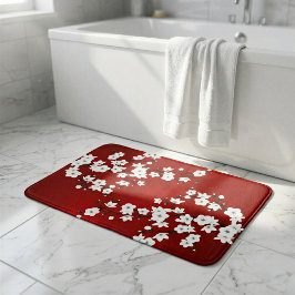 Alfombrilla De Baño Asia Floral Blanca Flor de Cerezo Roja