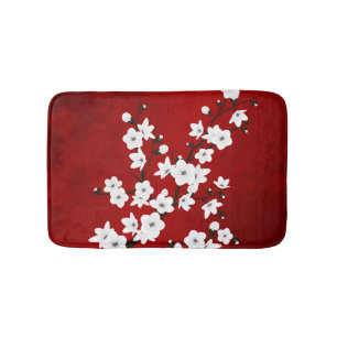 Alfombrilla De Baño Asia Floral White Cherry Blossom Red