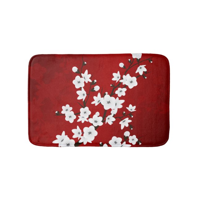 Alfombrilla De Baño Asia Floral White Cherry Blossom Red (Anverso)