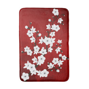 Alfombrilla De Baño Asia Floral White Cherry Blossom Red