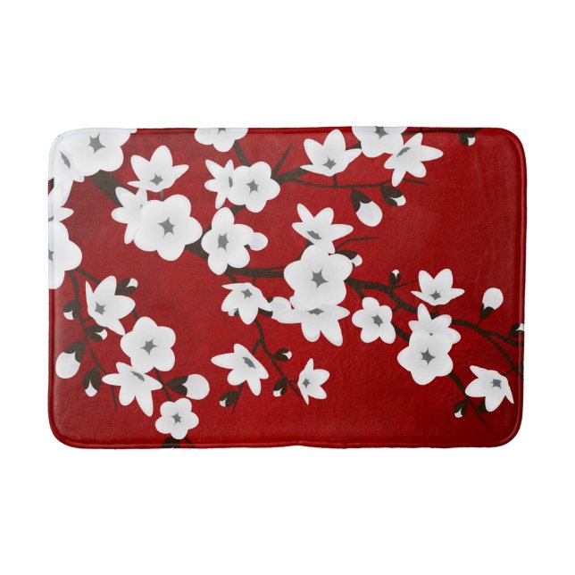 Alfombrilla De Baño Asia Floral White Cherry Blossom Red (Anverso)
