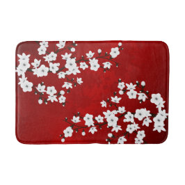 Alfombrilla De Baño Asia Floral White Cherry Blossom Red