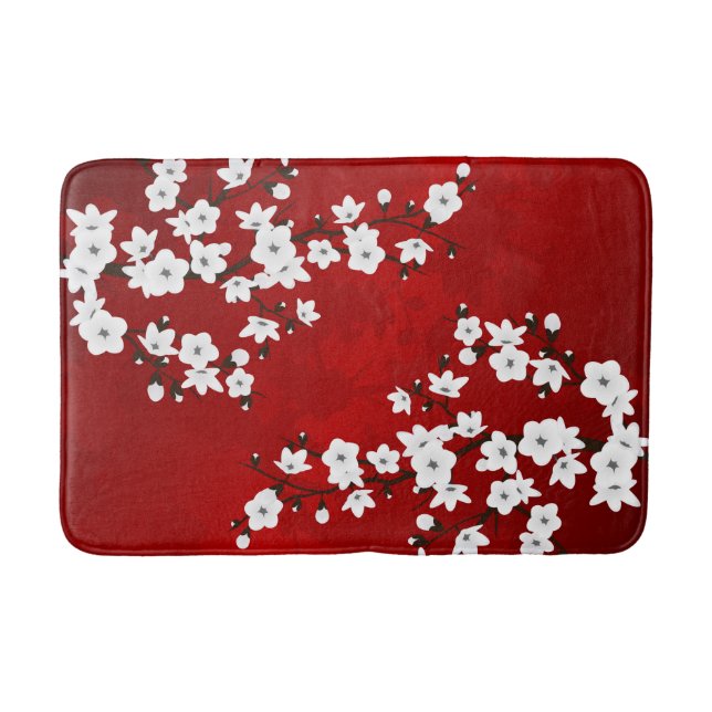 Alfombrilla De Baño Asia Floral White Cherry Blossom Red (Anverso)
