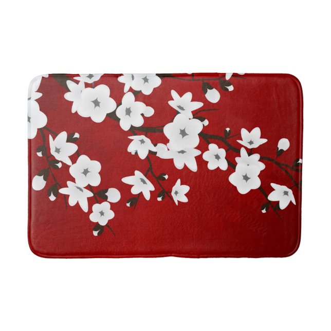 Alfombrilla De Baño Asia Floral White Cherry Blossom Red (Anverso)