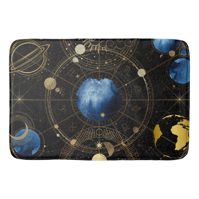 Alfombrilla De Baño Astrología Celestial de Velvet Negro (Anverso)