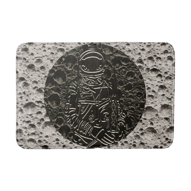 Alfombrilla De Baño Astronauta en el espacio lunar negro y gris (Anverso)