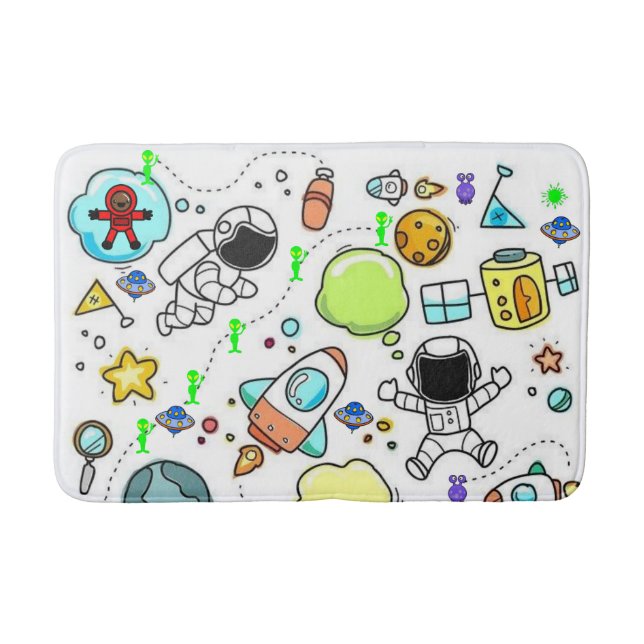 Alfombrilla De Baño Astronautas de nave espacial Aliens Bath Mat (Anverso)