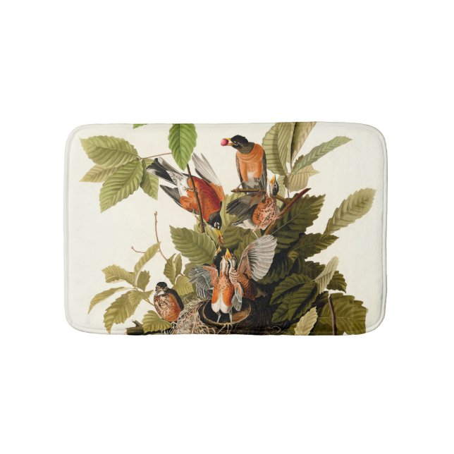 Alfombrilla De Baño Audubon American Robin Wildlife Bird Ilustracion (Anverso)