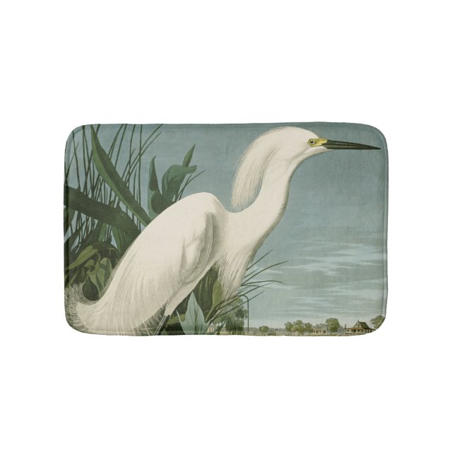 Alfombrilla De Baño Audubon Snowy Heron White Egret Bird Birding (Anverso)