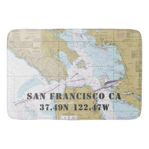 Alfombrilla De Baño Auténtico Mapa de Vejez Náutico San Francisco CA