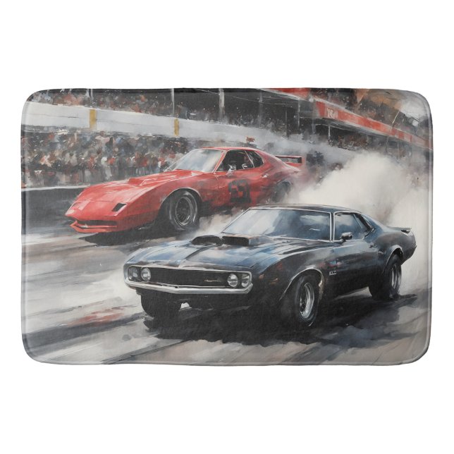 Alfombrilla De Baño Automóviles de Músculo Rojo y Negro (Anverso)