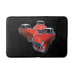 Alfombrilla De Baño Autos Vintage De Color Rojo Y Blanco Clásicos,