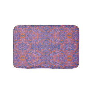 Alfombrilla De Baño Aves Arabesque Oriental Bohemian Naranja Azul