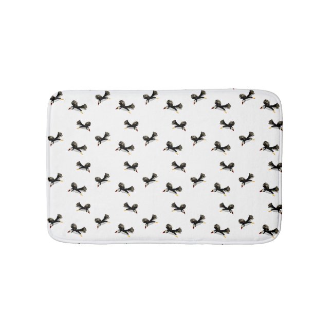 Alfombrilla De Baño Aves Art Flying Puffins, Black White Pattern (Anverso)