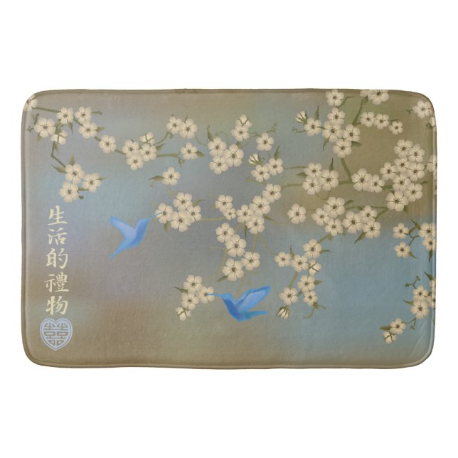 Alfombrilla De Baño Aves azules con flores de marfil en Asia "Regalo d (Anverso)