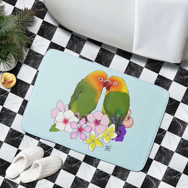 Alfombrilla De Baño Aves de amor Flores tropicales (Subido por el creador)