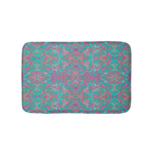Alfombrilla De Baño Aves Patrón árabe bohemio Turquesa Rosa