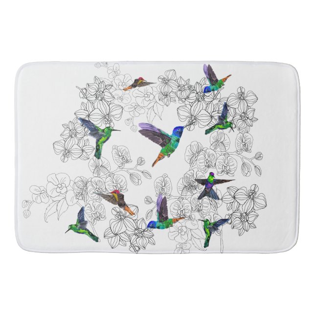 Alfombrilla De Baño Aves Primaverales - Colibrí - Elige/Agrega tu colo (Anverso)