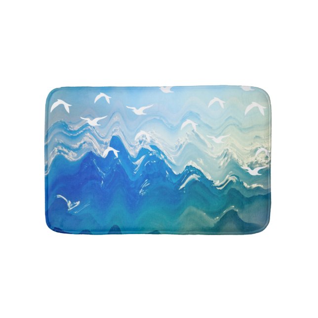 Alfombrilla De Baño Aves sobre las olas del mar (Anverso)