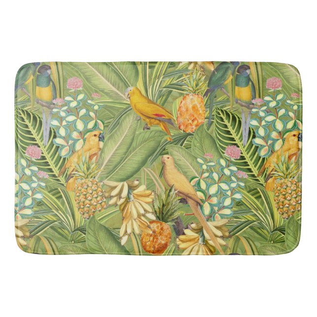 Alfombrilla De Baño Aves viejas tropicales en amarillo paradiso selvát (Anverso)