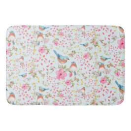 Alfombrilla De Baño Aves y flores coloridas de primavera        