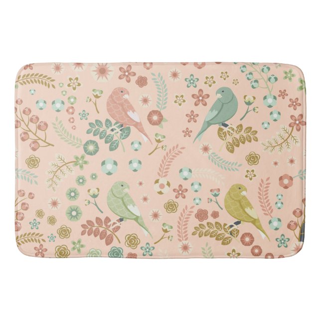 Alfombrilla De Baño Aves y ramas de Shabby Pastel Salmon (Anverso)