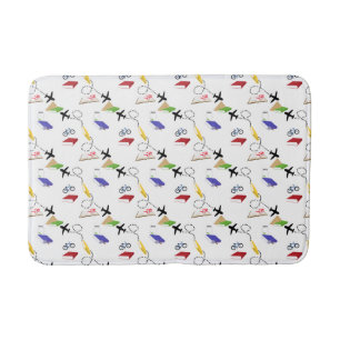 Alfombrilla De Baño Avión Bicicletas Libros Rojo Amarillo Azul Viaje