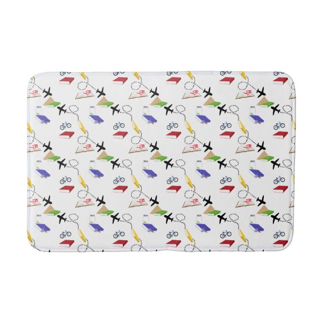 Alfombrilla De Baño Avión Bicicletas Libros Rojo Amarillo Azul Viaje (Anverso)