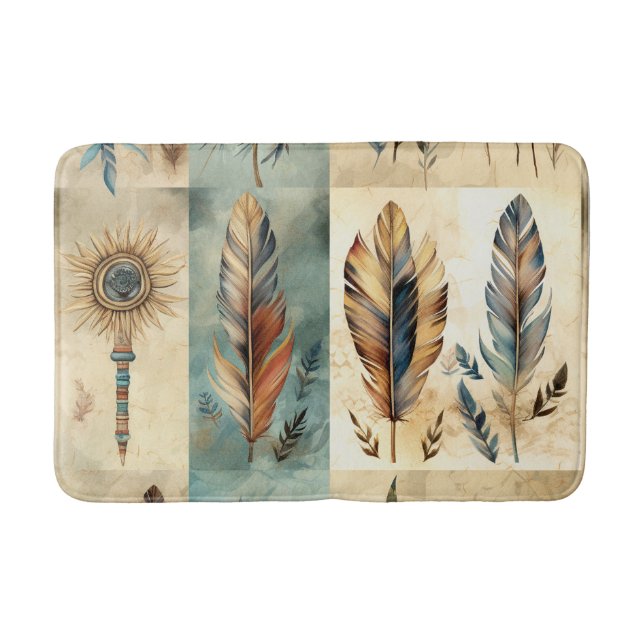 Alfombrilla De Baño Aztec Tribal Feathers Medicine Stick (Anverso)