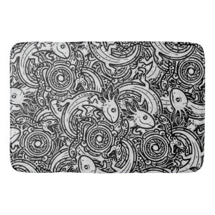 Alfombrilla De Baño Azteca Axolotl Xolotl Patrón Tribal Negro & Blanco